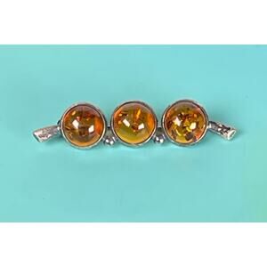 Vintage Sterling Silver Baltic Amber Brooch with 3 Natural Stones-Gemstone Pin